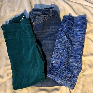 3 size 7/8 kids pants. Lands End Jean & corduroy and All in Motion nylon.